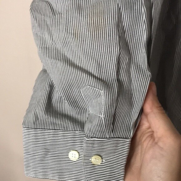 Get lucky button up striped long sleeve shirt with pandas embroidered large - Picture 7 of 13